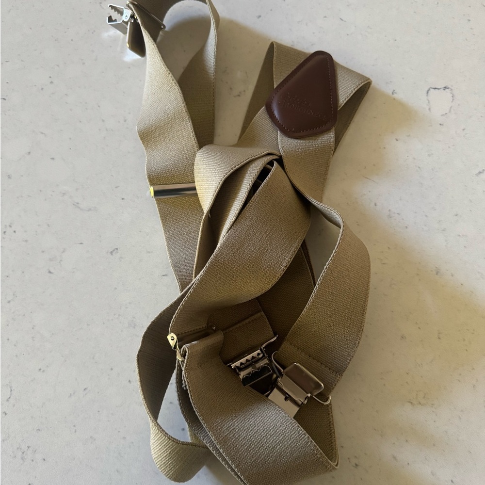 Cabela’s Roughneck durable utility heavy duty tan strap metal clasp suspenders